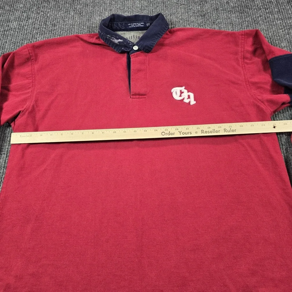 Vintage 90s Hilfiger Rugby Shirt Mens 2XL Red Navy‎ Polo Collar Y2K Preppy